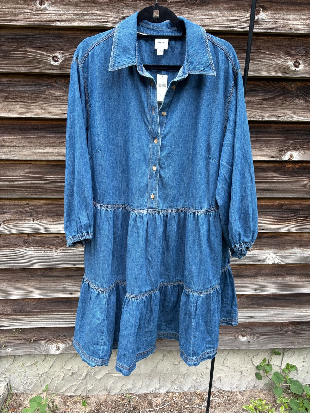 Maeve Blue Denim Tiered Shirt Dress